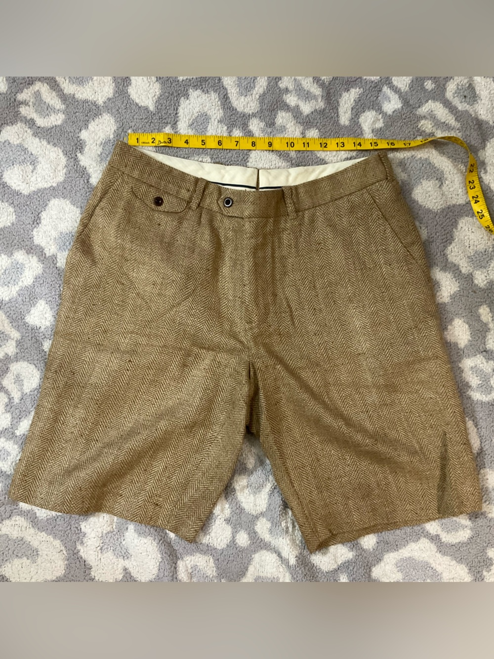 Vintage Polo Ralph Lauren 52% Silk 48% Linen Herringbone Shorts Sz 34 Brown
